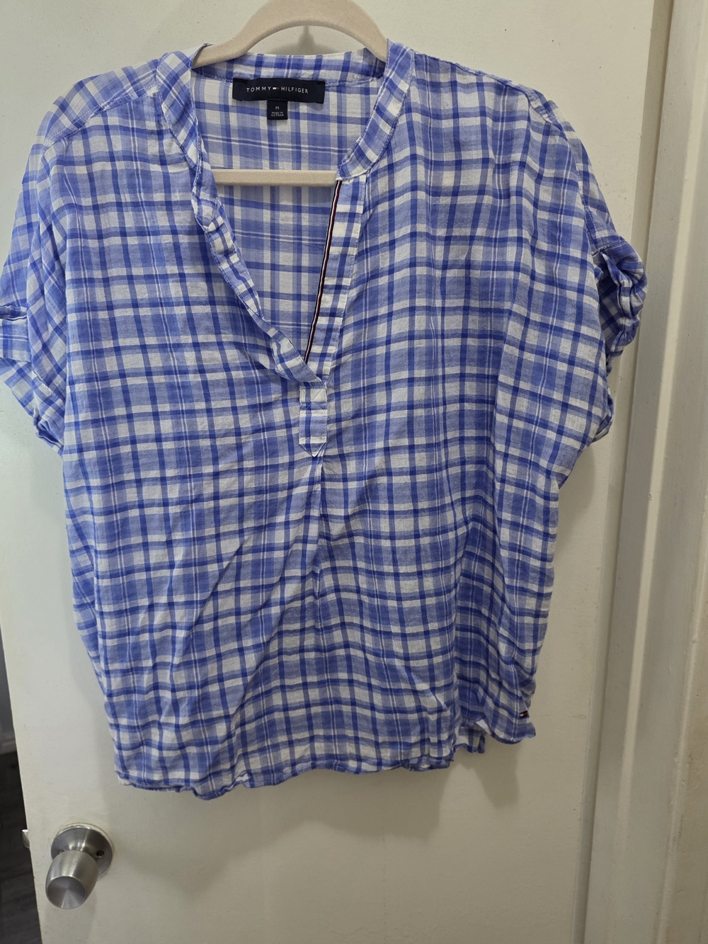 Tommy Hilfiger Blue Plaid Short-Sleeve Top
